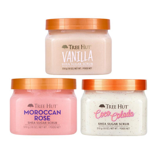 Tree Hut Scrub Best Sellers Bundle, Body Polish Removes Dry Skin for a Soft & Hydrated Feel, 18 Fl Oz. Shea Sugar Scrub Coco Colada Moroccan Rose Vanilla Ultra Hydrating Moisturize Restore Exfoliating Skin Scrub Vanilla Exfoliating Body Scrub